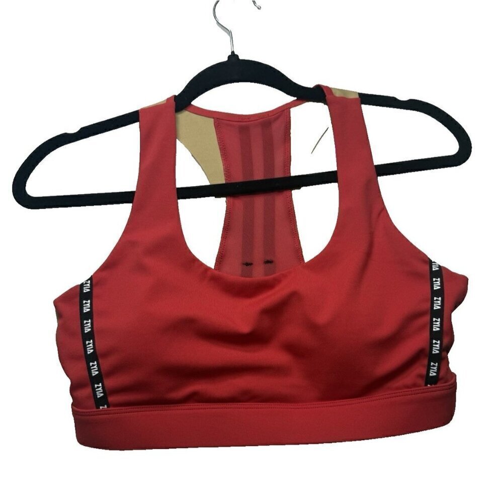 Zyia Game Day Light and Tight Sports Bra Sz M Red Beige Racerback Workout Yoga